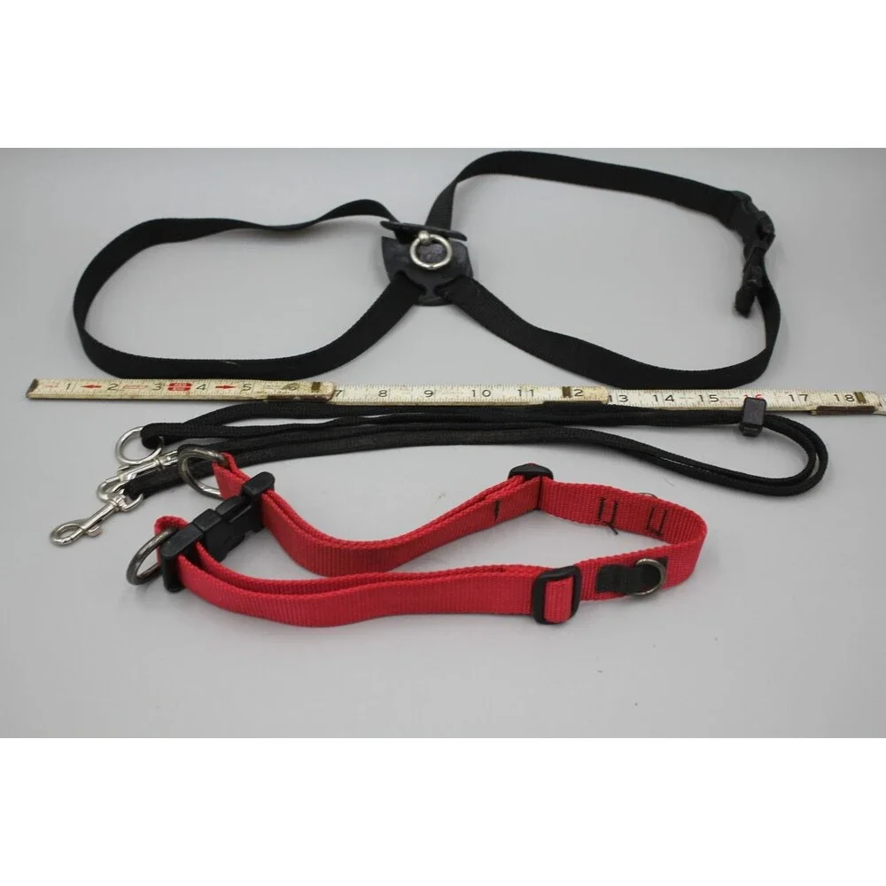 Size Right® Dog Harness, Red Slide Collar, Connecter Leash (2 dogs) Lot Training